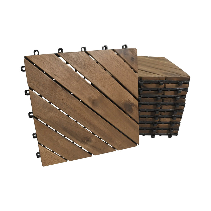 Cargue la imagen en el visor de la galería, Caja de 10 pz-Piso Modular de madera Acacia Color Teca -8slats-810 CasaEaster