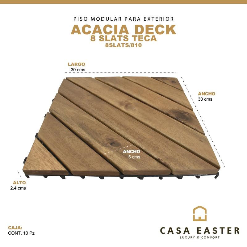 Cargue la imagen en el visor de la galería, Caja de 10 pz-Piso Modular de madera Acacia Color Teca -8slats-810 CasaEaster