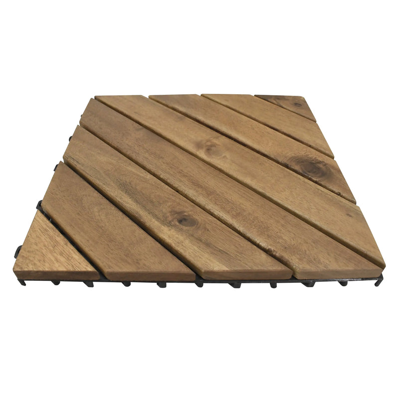 Cargue la imagen en el visor de la galería, Caja de 10 pz-Piso Modular de madera Acacia Color Teca -8slats-810 CasaEaster