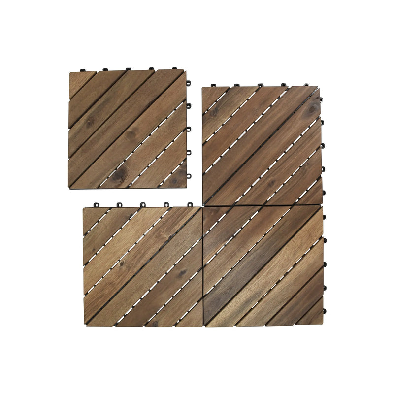 Cargue la imagen en el visor de la galería, Caja de 10 pz-Piso Modular de madera Acacia Color Teca -8slats-810 CasaEaster