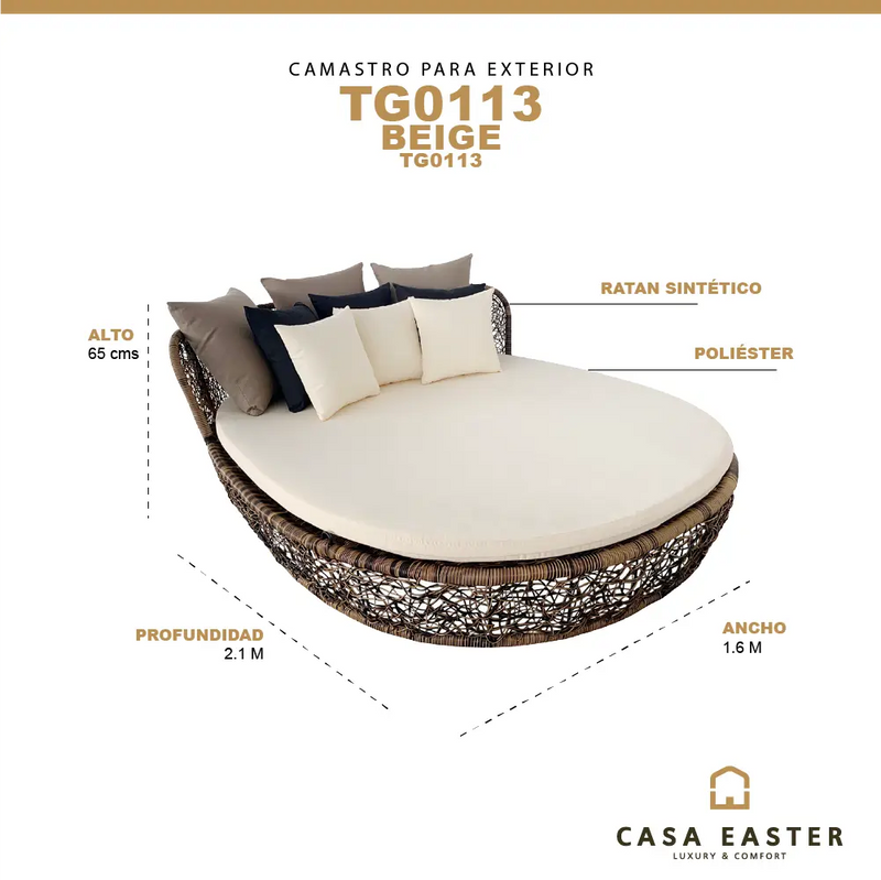 Cargue la imagen en el visor de la galería, Camastro de Ratan Redondo color Beige - TG0113 CasaEaster