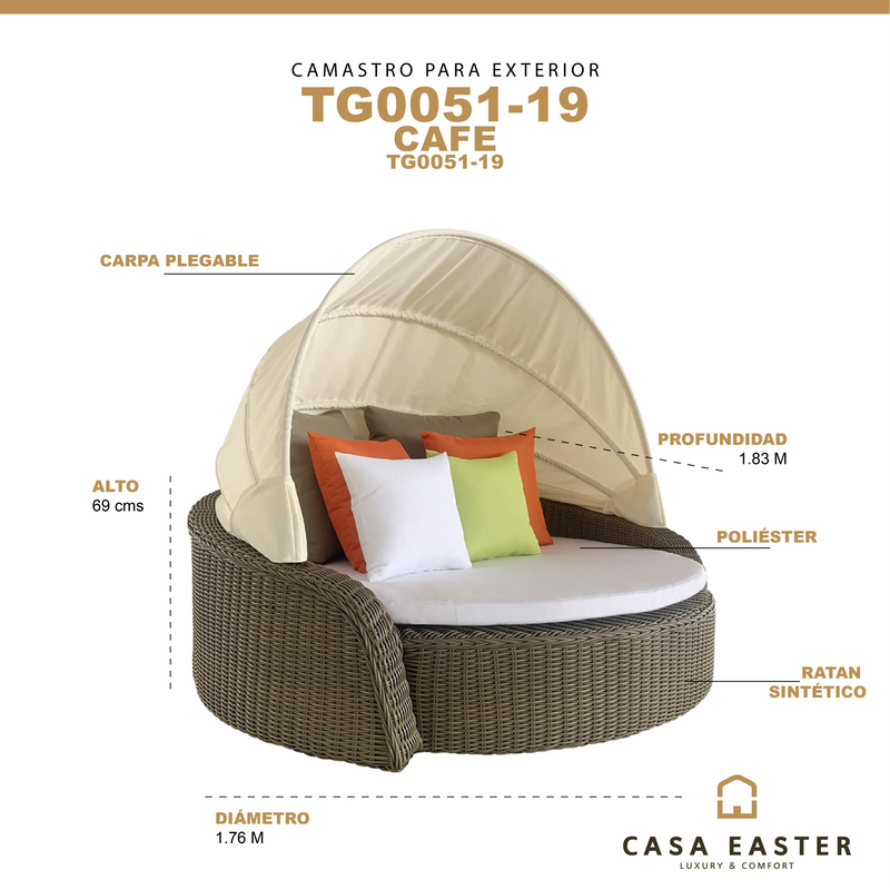 Cargue la imagen en el visor de la galería, Camastro de Ratan redondo con Carpa - TG0051-19 CasaEaster