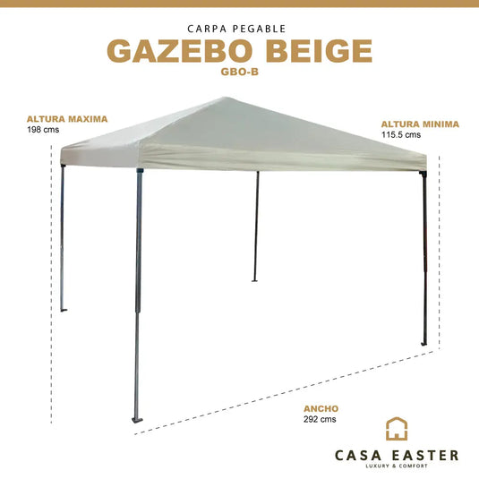 Carpa Plegable para interior y exterior de Poliester  Color Beige-GAZEBO-GBO-B CasaEaster