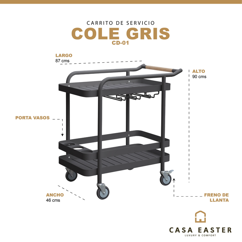 Cargue la imagen en el visor de la galería, Carrito de Servicio Color Gris COLE-DC-01 CasaEaster