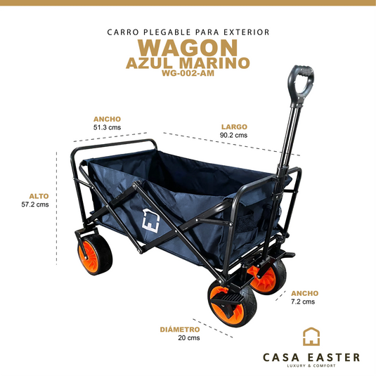 Carrito plegable Azul Marino Vagón portátil de Gran Capacidad Para Exterior WAGON -WG-002-AM CasaEaster