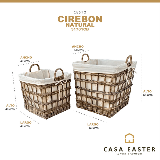 Cestos  Basket Cuadrados Juego de 2pz Color Natural CIBERON-31701CB