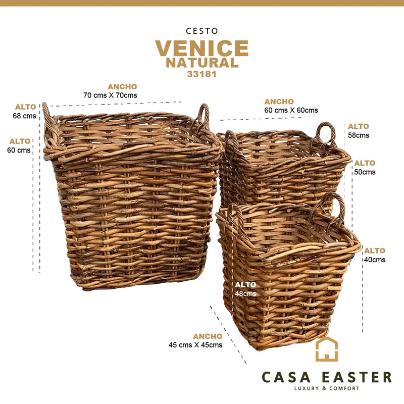 Cargue la imagen en el visor de la galería, Cestos Cuadrados Juego de 3pz Color Natural VENICE-33181