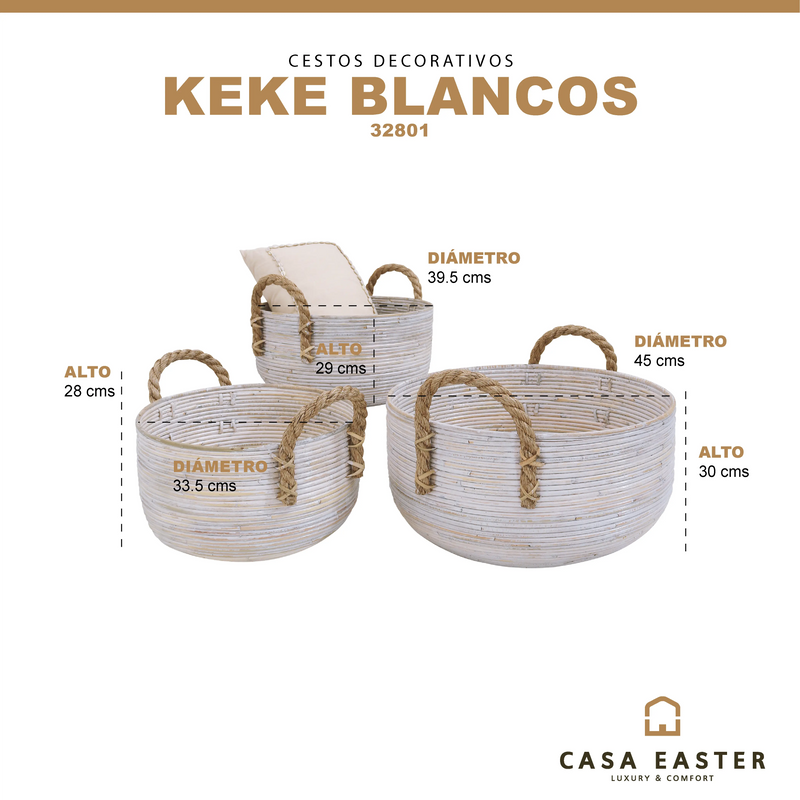 Cargue la imagen en el visor de la galería, Cestos Juego de 3pz Color Blanco KEKE BASQUET -32801 CasaEaster