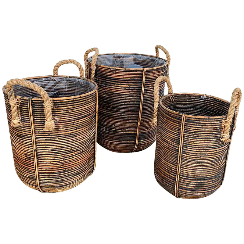 Cargue la imagen en el visor de la galería, Cestos Macerteros Redondo Juego de 3pz Color Cafe Jaspeado KIKA -31979CB