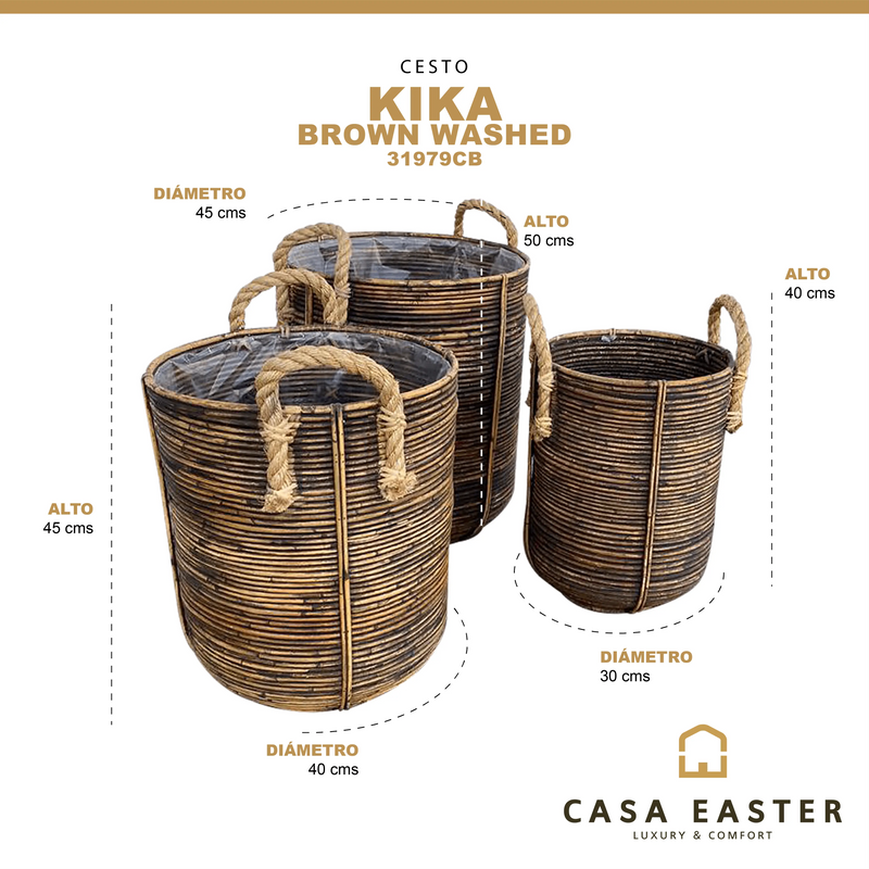 Cargue la imagen en el visor de la galería, Cestos Macerteros Redondo Juego de 3pz Color Cafe Jaspeado KIKA -31979CB