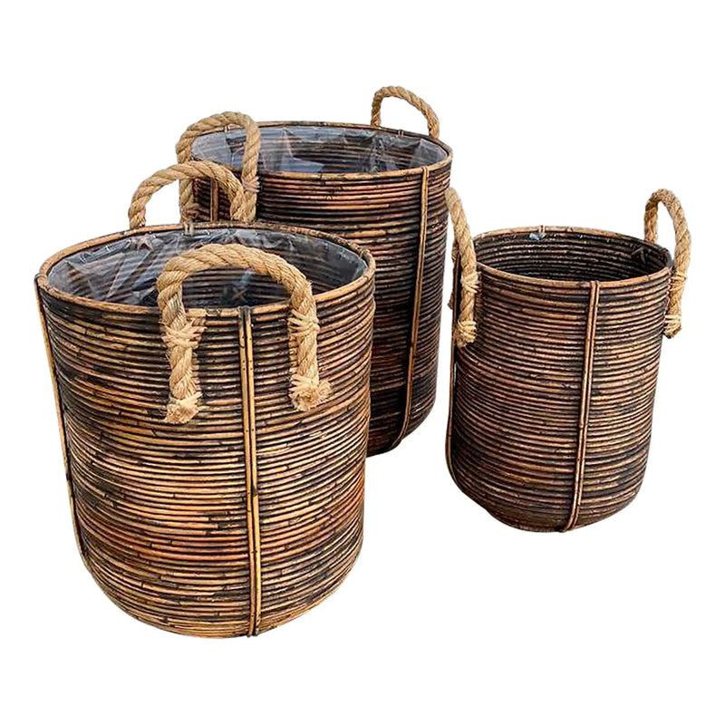 Cargue la imagen en el visor de la galería, Cestos Macerteros Redondo Juego de 3pz Color Cafe Jaspeado KIKA -31979CB CasaEaster