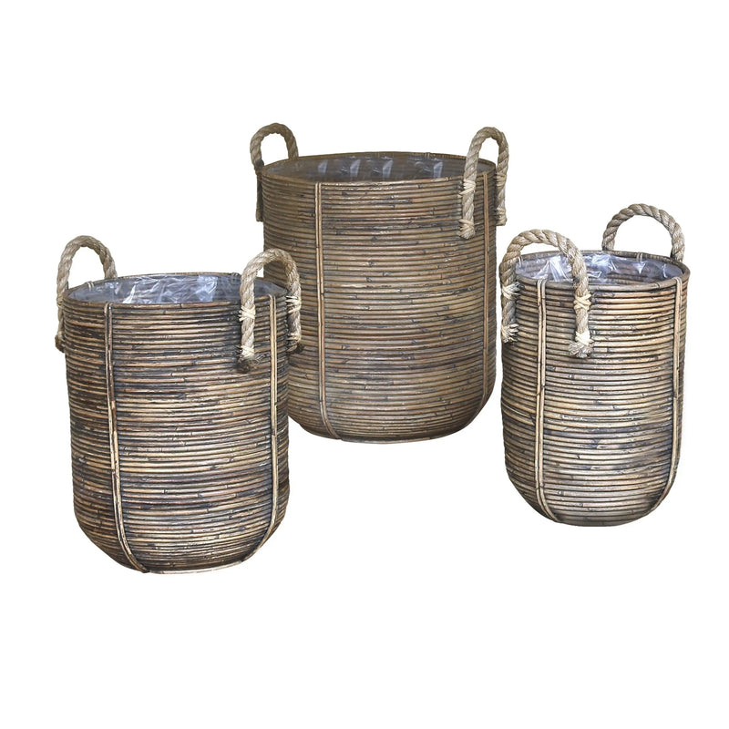 Cargue la imagen en el visor de la galería, Cestos Macetero Juego de 3pz Color Café KIKA -31979