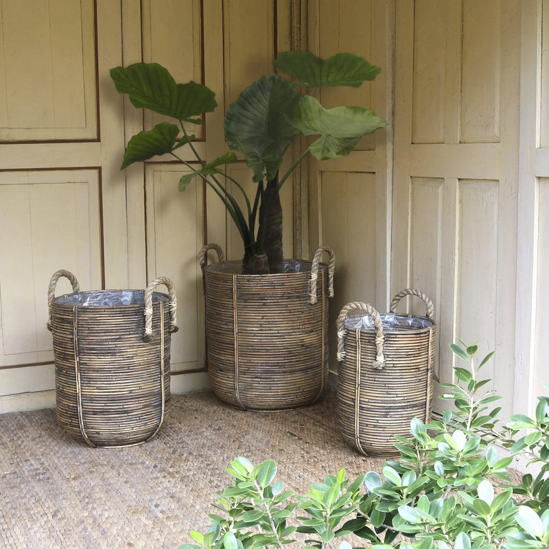 Cargue la imagen en el visor de la galería, Cestos Macetero Juego de 3pz Color Café KIKA -31979