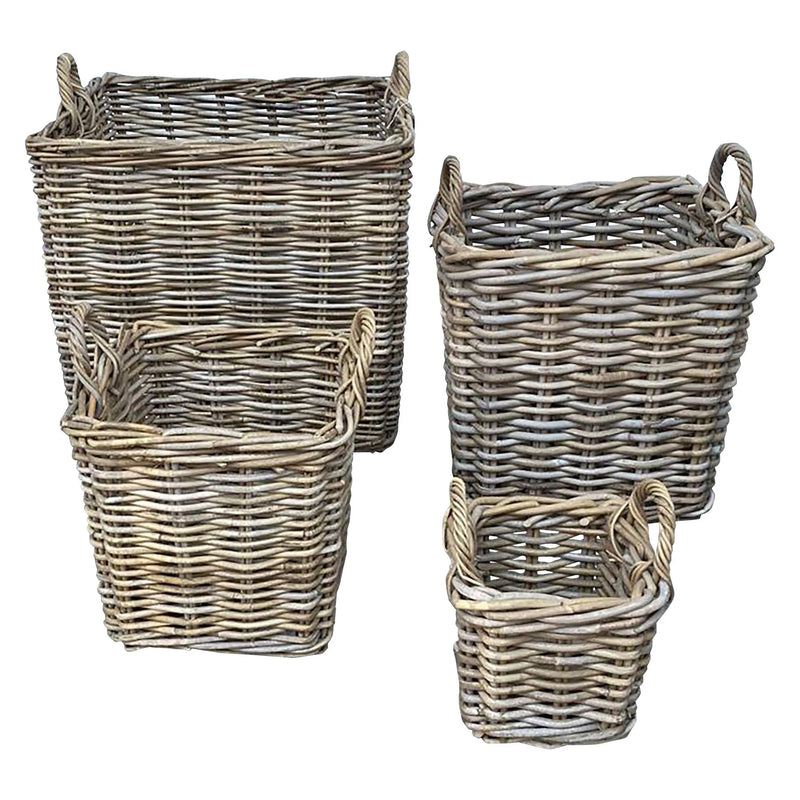 Cargue la imagen en el visor de la galería, Cestos Maceteros Cuadrados Juego de 4pz Color Natural ATHENA-31230CB