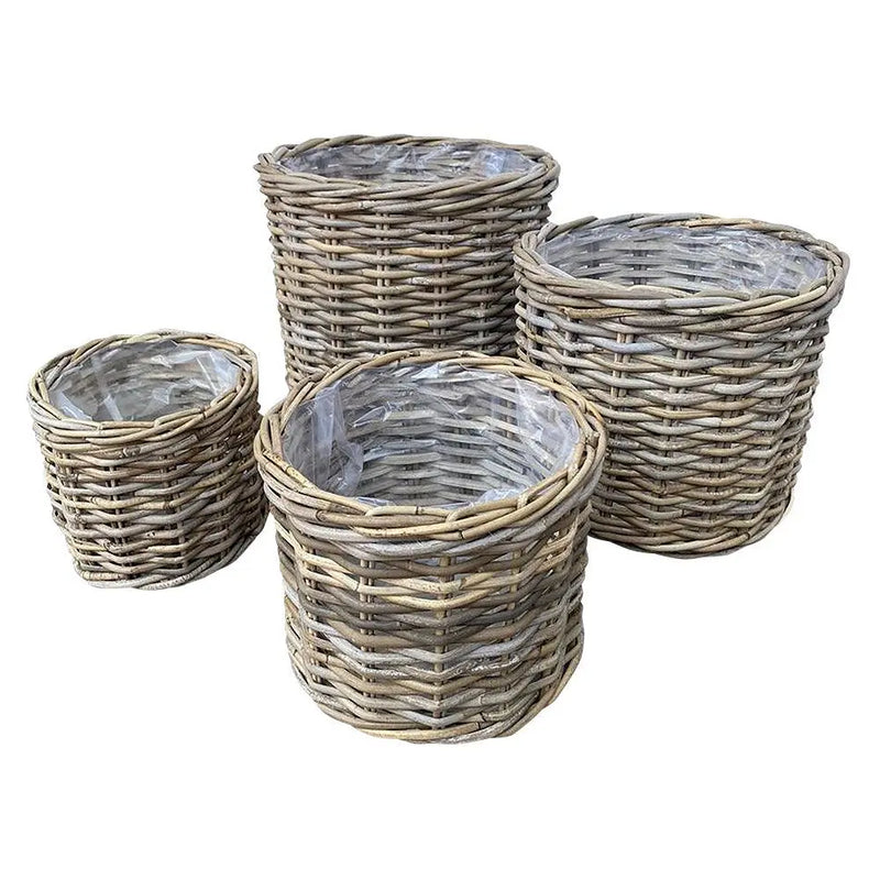 Cargue la imagen en el visor de la galería, Cestos Maceteros Redondo Baskets Juego de 4 Pz Color Natural Gris NORDIC -31724CBCB