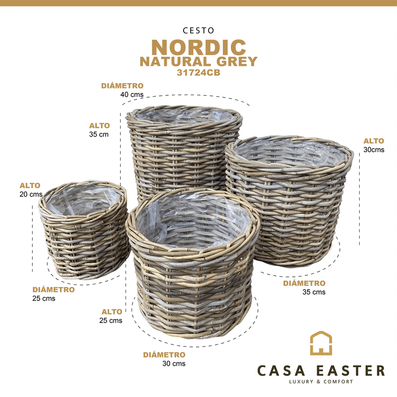 Cargue la imagen en el visor de la galería, Cestos Maceteros Redondo Baskets Juego de 4 Pz Color Natural Gris NORDIC -31724CBCB