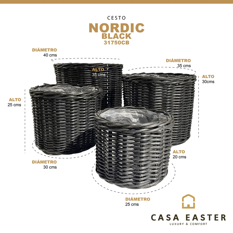 Cargue la imagen en el visor de la galería, Cestos Maceteros Redondo Baskets Juego de 4 Pz Color Negro NORDIC-31750CB
