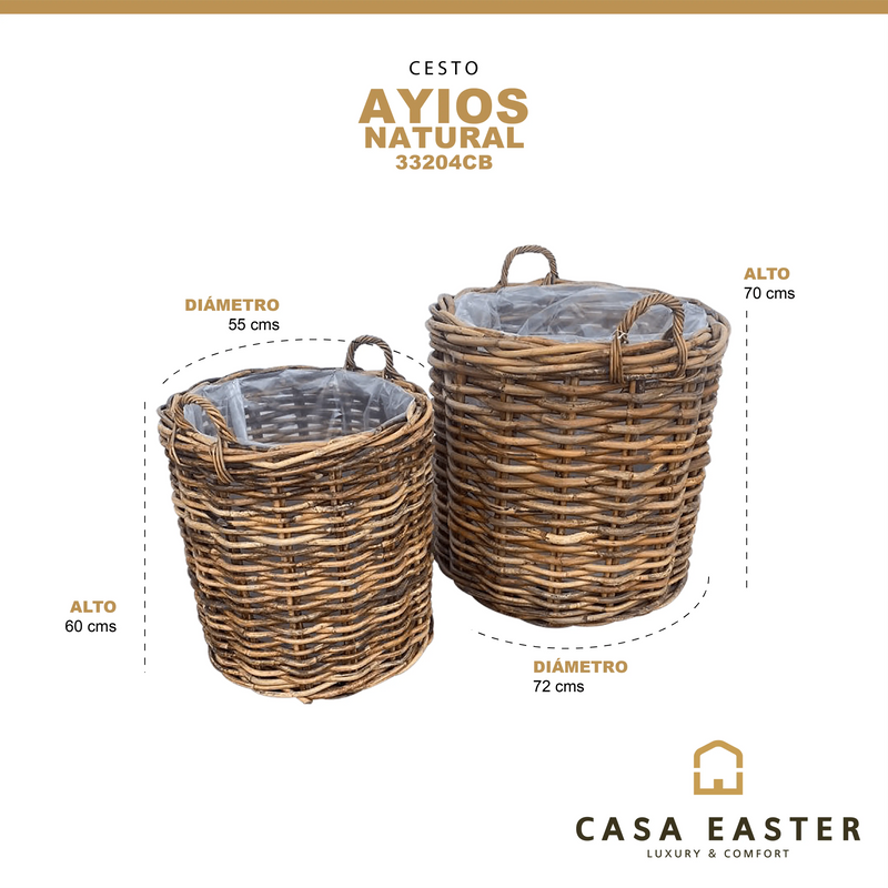 Cargue la imagen en el visor de la galería, Cestos Maceteros Redondo Baskt Juego de 2pz Color Natural AYIOS -33204CB