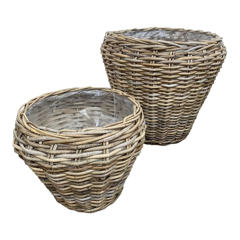 Cargue la imagen en el visor de la galería, Cestos Maceteros Redondo Juego de 2pz Color Natural Gris KAO LAK -33211