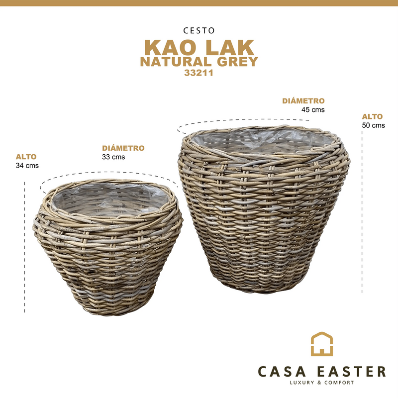 Cargue la imagen en el visor de la galería, Cestos Maceteros Redondo Juego de 2pz Color Natural Gris KAO LAK -33211 CasaEaster