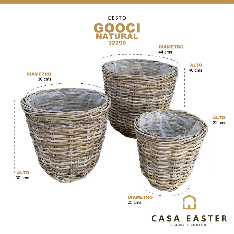 Cargue la imagen en el visor de la galería, Cestos Maceteros Redondo Juego de 3pz Color Natural GOOCI-32290