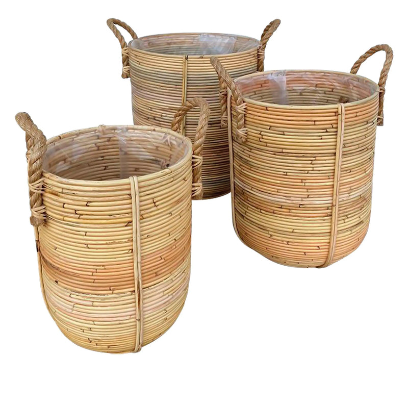 Cargue la imagen en el visor de la galería, Cestos Maceteros Redondo Juego de 3pz Color Natural KIKA-31978CB