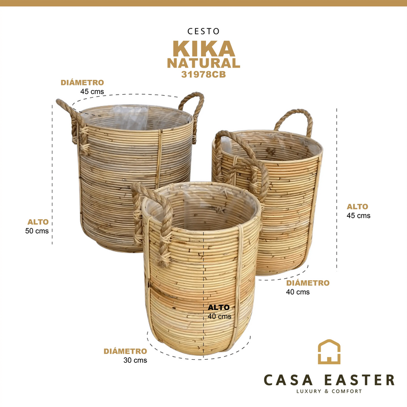 Cargue la imagen en el visor de la galería, Cestos Maceteros Redondo Juego de 3pz Color Natural KIKA-31978CB CasaEaster