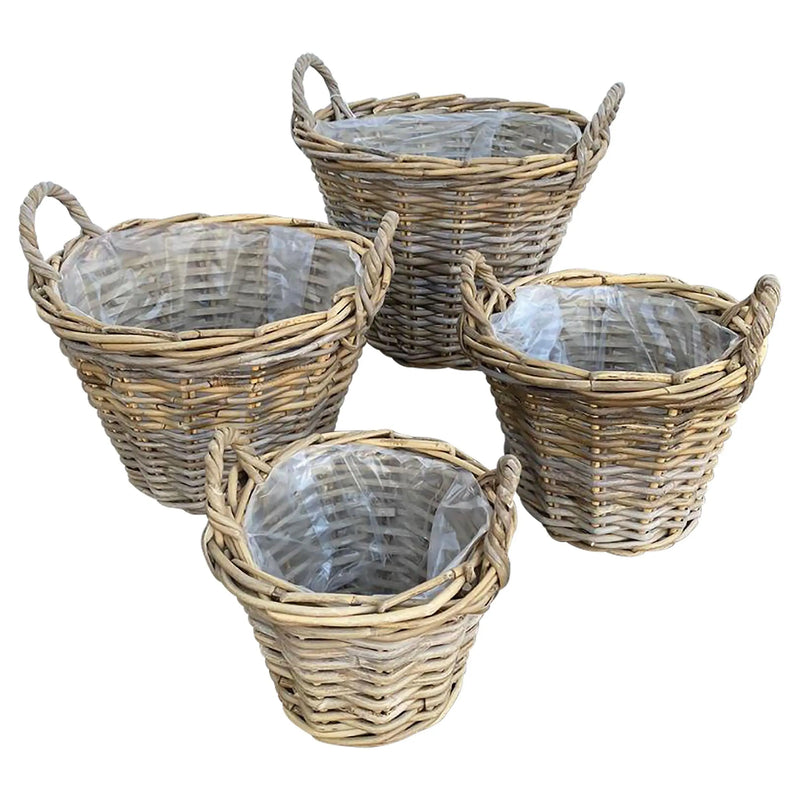 Cargue la imagen en el visor de la galería, Cestos Maceteros Redondo Juego de 4pz Color Natural KARI-32225