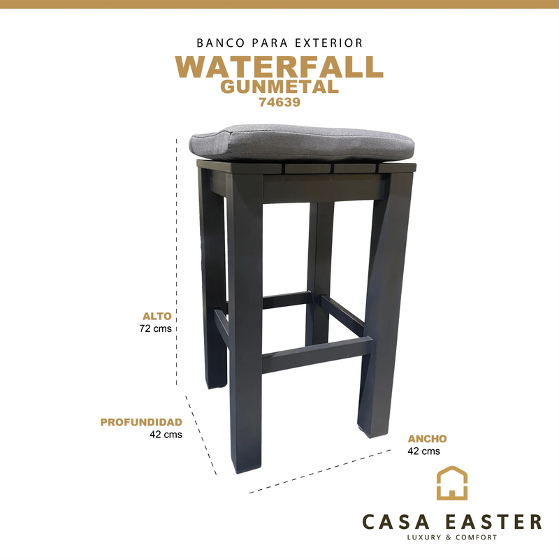 Cargue la imagen en el visor de la galería, Banco Alto para Jardin y Exterior de Aluminio para bar Gris c/Cojín WATERFALL-74639