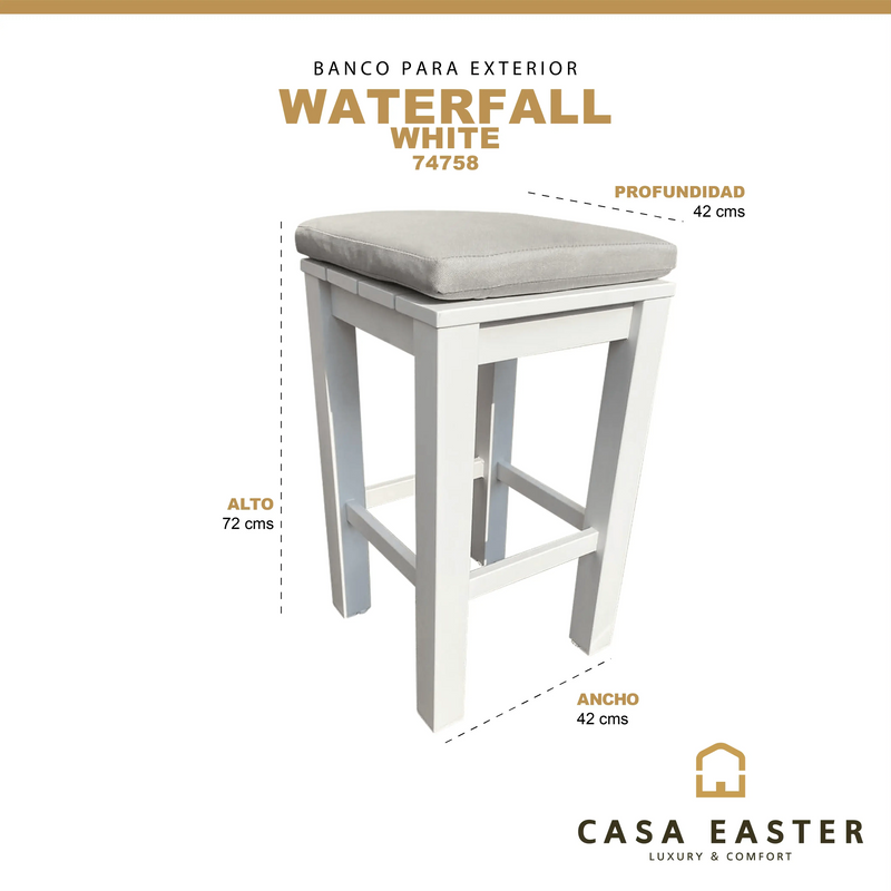 Cargue la imagen en el visor de la galería, Banco Alto para Jardin y Exterior de Aluminio para bar blanco c/Cojín WATERFALL -74758 CasaEaster