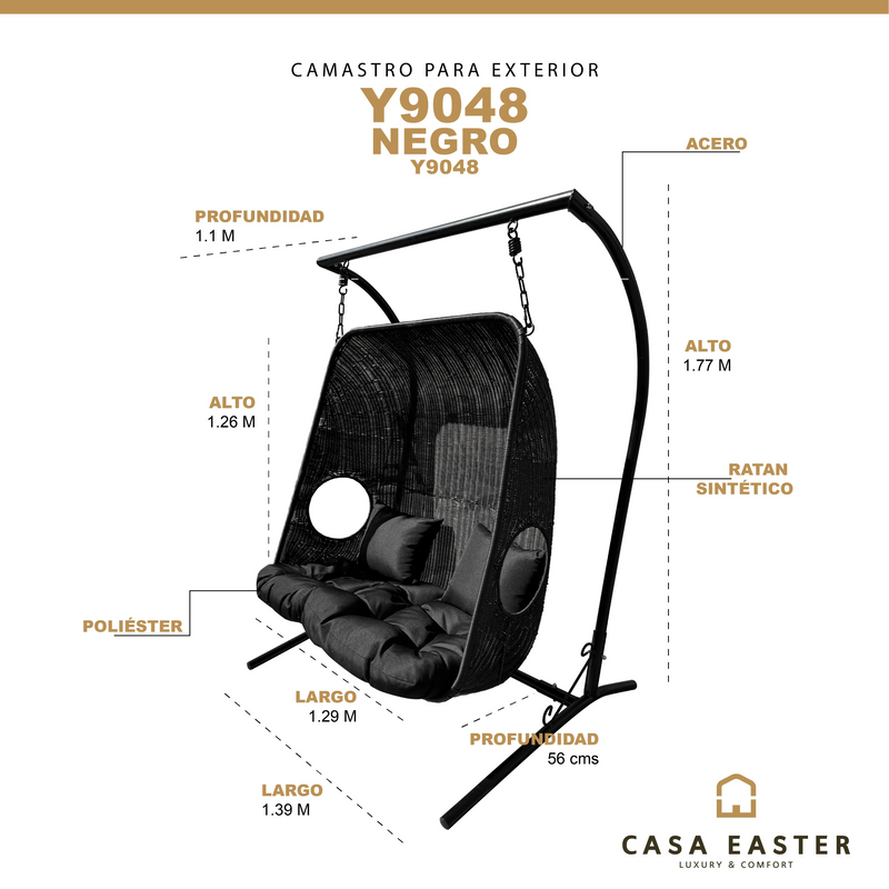 Cargue la imagen en el visor de la galería, Columpio Doble color Negro de Ratan - Y9048 CasaEaster