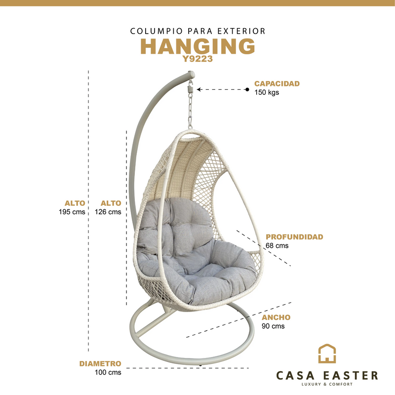 Cargue la imagen en el visor de la galería, Columpio de Rattan para interior o exterior Color Crema HANGING-Y9223 CasaEaster