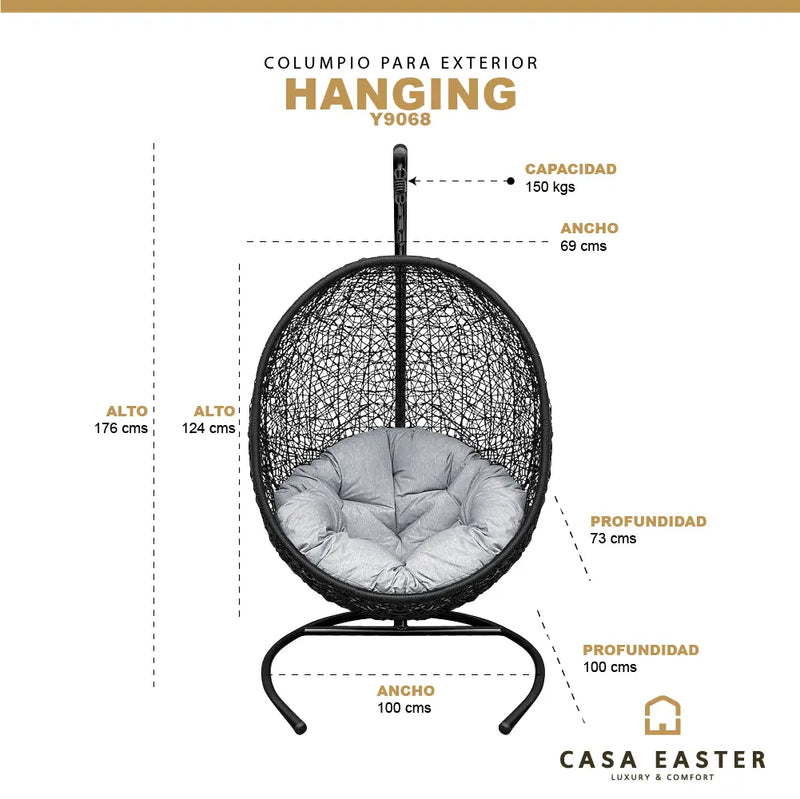 Cargue la imagen en el visor de la galería, Columpio de Rattan para interior o exterior Color Negro HANGING-Y9068 CasaEaster