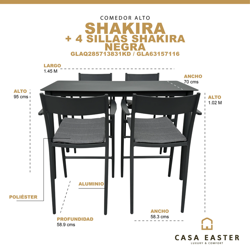 Cargue la imagen en el visor de la galería, Comedor Alto Color Negro Shakira con 4 sillas shakira CasaEaster