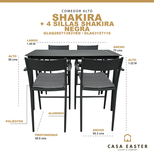 Comedor Alto Color Negro Shakira con 4 sillas shakira CasaEaster
