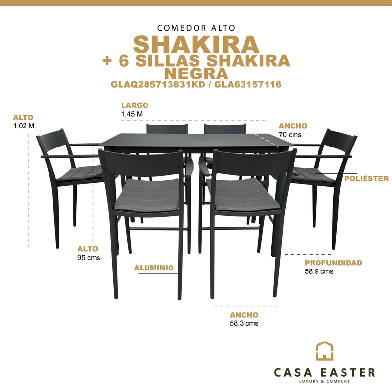 Cargue la imagen en el visor de la galería, Comedor Alto Color Negro Shakira con 6 sillas shakira CasaEaster