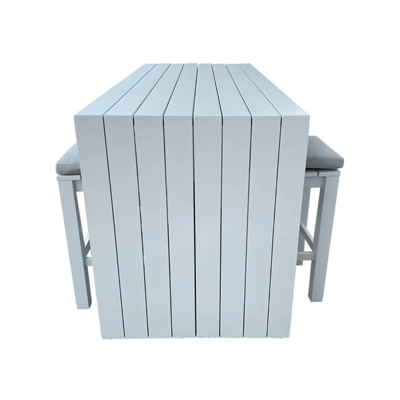 Cargue la imagen en el visor de la galería, Comedor Alto 2.01 M para Exterior o Jardin Waterfall Color Blanco + 6 Bancos Waterfall Color Blanco