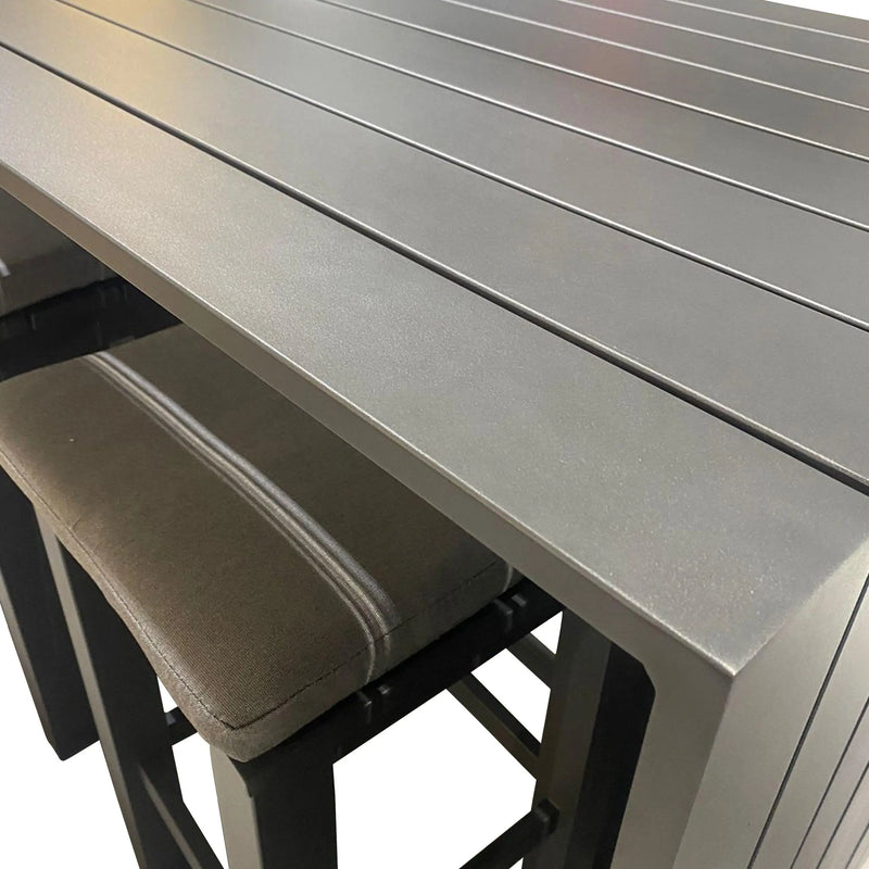 Cargue la imagen en el visor de la galería, Comedor Alto 2.01 M para Exterior o Jardin Waterfall Color Carbon + 6 Bancos Waterfall Color Carbon