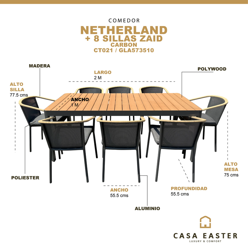 Cargue la imagen en el visor de la galería, Comedor Netherland + 8 sillas Zaid CasaEaster