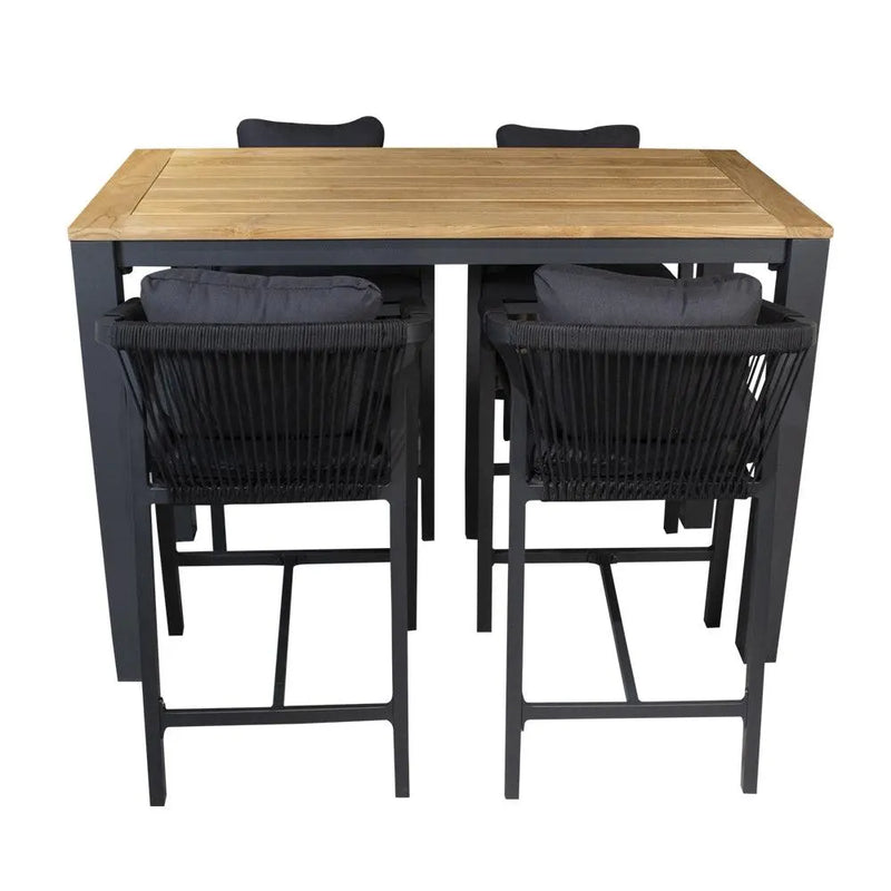 Cargue la imagen en el visor de la galería, Comedor de barra 1.5 M para Exterior o Jardin Clay + 4 Silla Acona Alta Negra