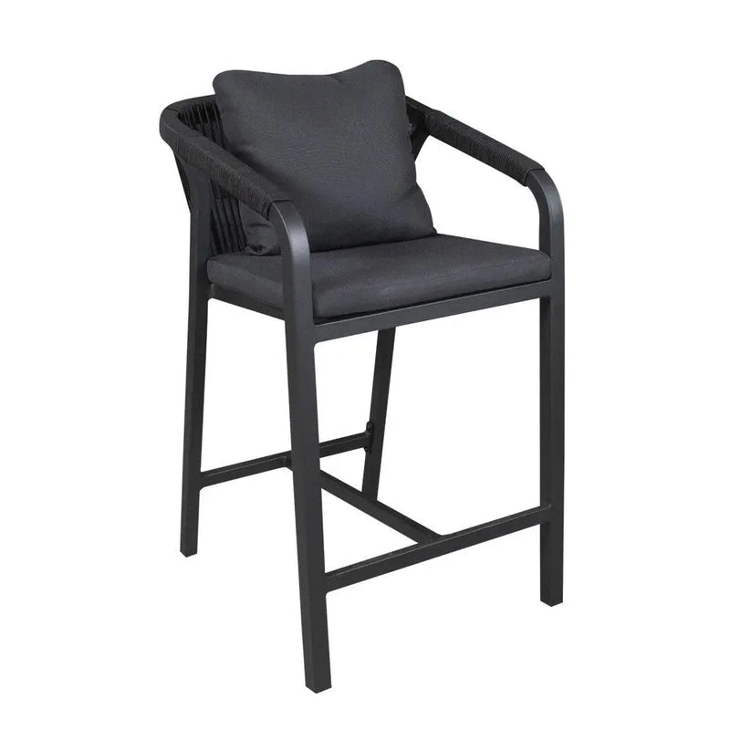 Cargue la imagen en el visor de la galería, Comedor de barra 1.5 M para Exterior o Jardin Clay + 4 Silla Acona Alta Negra