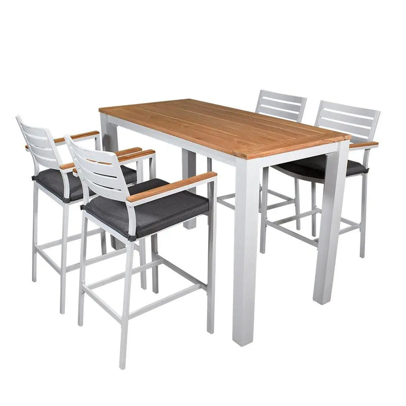 Cargue la imagen en el visor de la galería, Comedor de barra 1.5 M para Exterior o Jardin Clay blanco + 4 Silla Clay Alta blanca