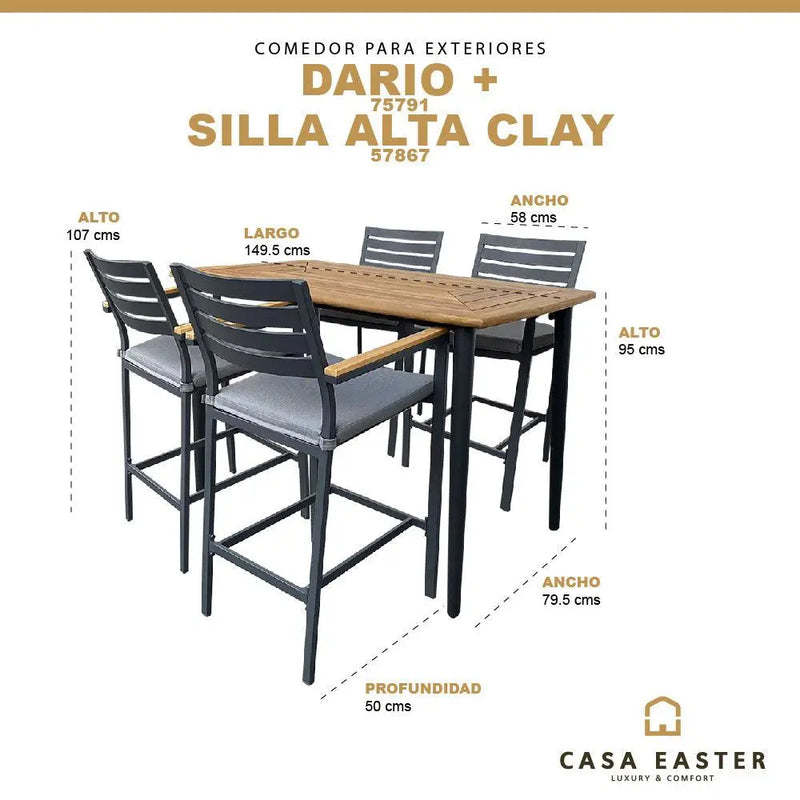 Cargue la imagen en el visor de la galería, Comedor de barra 1.49 M para Exterior o Jardin modelo Dario + 4 sillas alta Clay Carbon