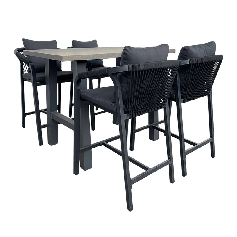 Cargue la imagen en el visor de la galería, Comedor de barra 1.3 M para Exterior o Jardin modelo Montville + 4 Silla Ancona Alta Negro