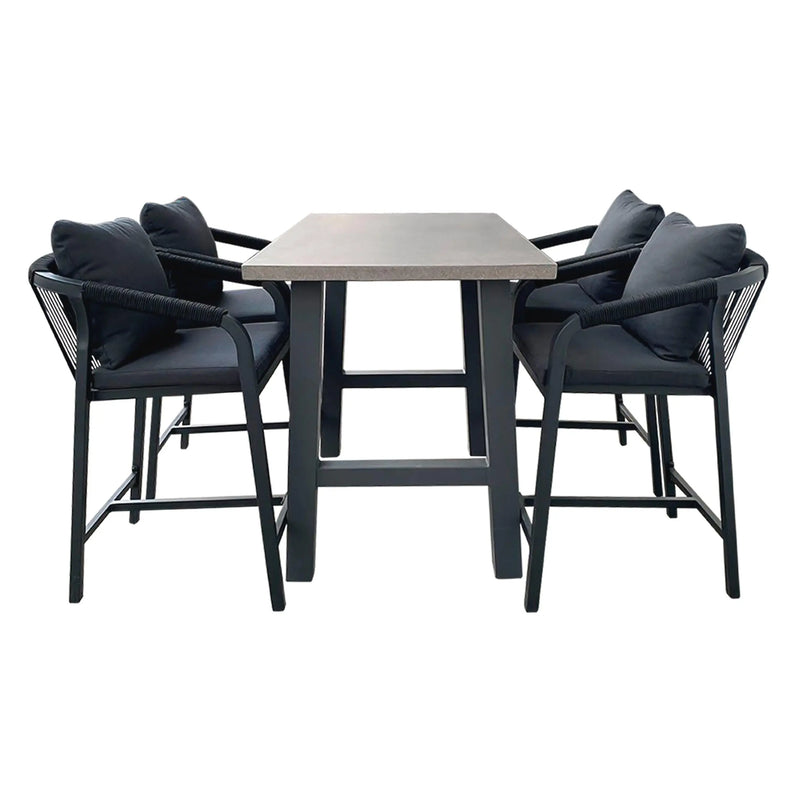 Cargue la imagen en el visor de la galería, Comedor de barra 1.3 M para Exterior o Jardin modelo Montville + 4 Silla Ancona Alta Negro