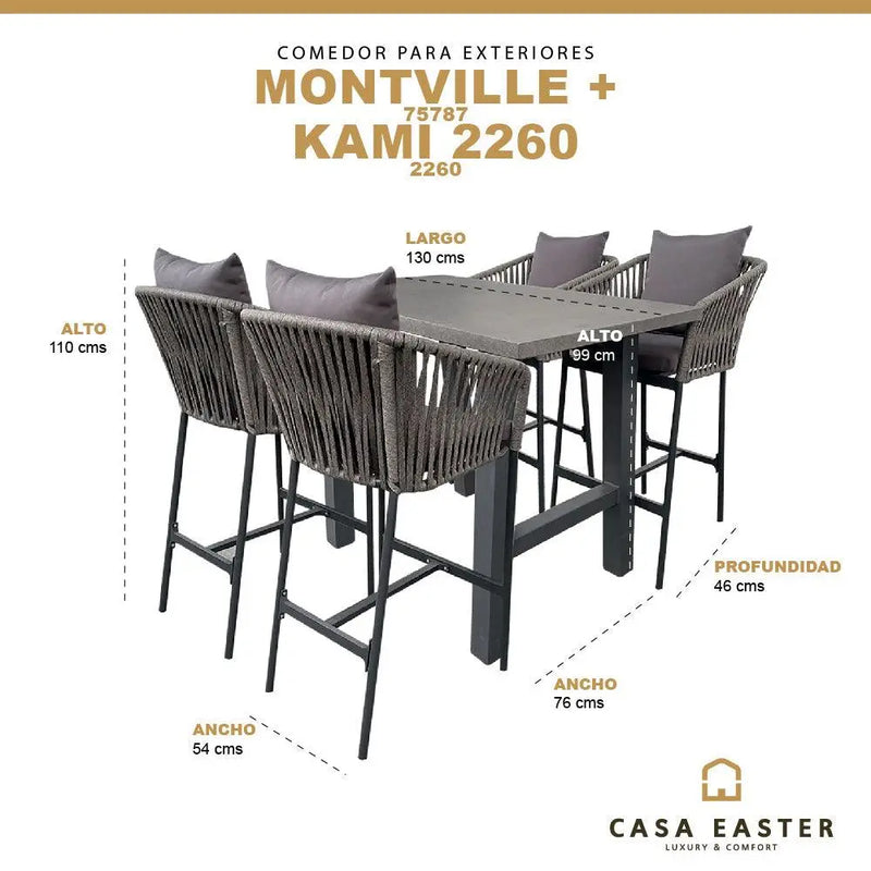 Cargue la imagen en el visor de la galería, Comedor de barra 1.3 M para Exterior o Jardin modelo Montville +4 Banco alto Kami