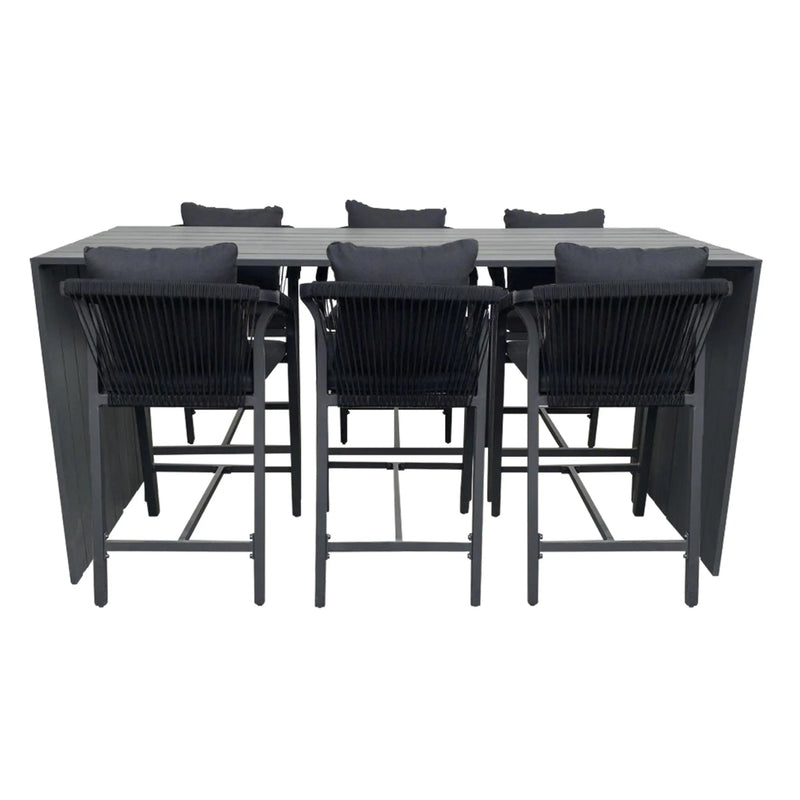 Cargue la imagen en el visor de la galería, Comedor de barra 2.01 M para Exterior o Jardin modelo Waterfall + 6 sillas Ancona Alta Carbon