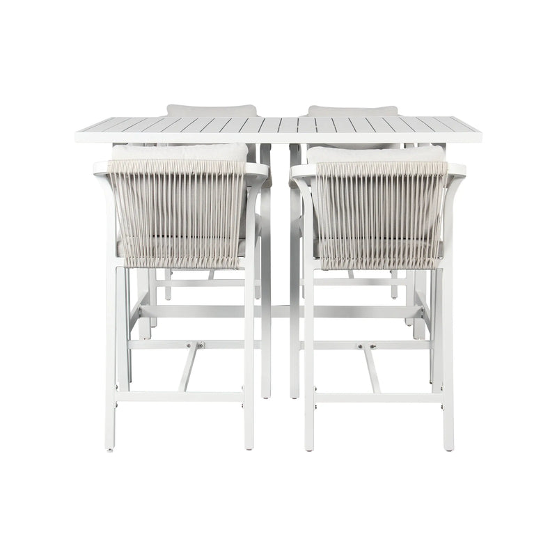 Cargue la imagen en el visor de la galería, Comedor de barra para Exterior o Jardin Ancona Color Blanco + 4 Silla Alta Ancona Color Blanco CasaEaster