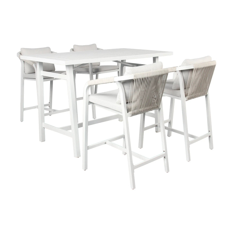 Cargue la imagen en el visor de la galería, Comedor de barra para Exterior o Jardin Ancona Color Blanco + 4 Silla Alta Ancona Color Blanco CasaEaster