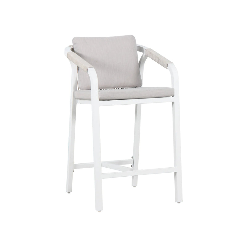 Cargue la imagen en el visor de la galería, Comedor de barra para Exterior o Jardin Ancona Color Blanco + 4 Silla Alta Ancona Color Blanco CasaEaster